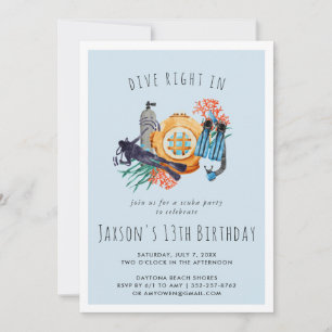 Invitation à une fête d'anniversaire de plongée en