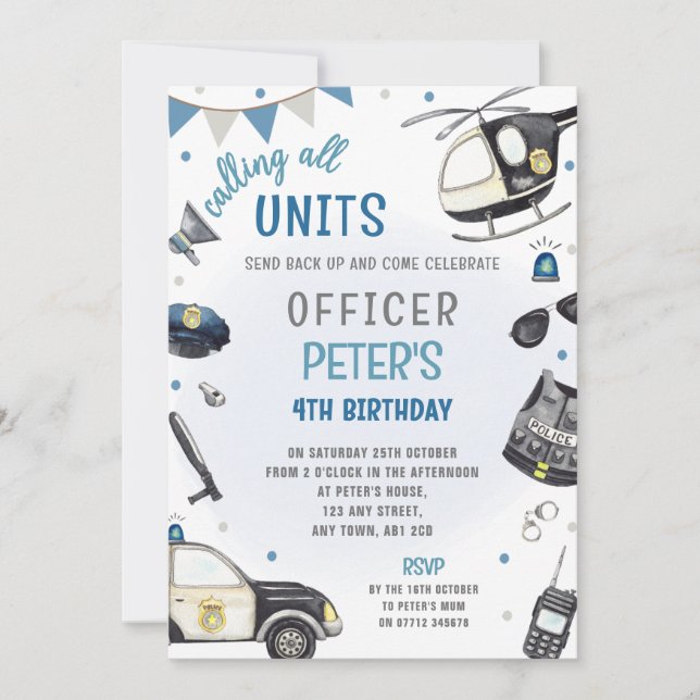 Invitation à une fête d'anniversaire de police - P (Devant)
