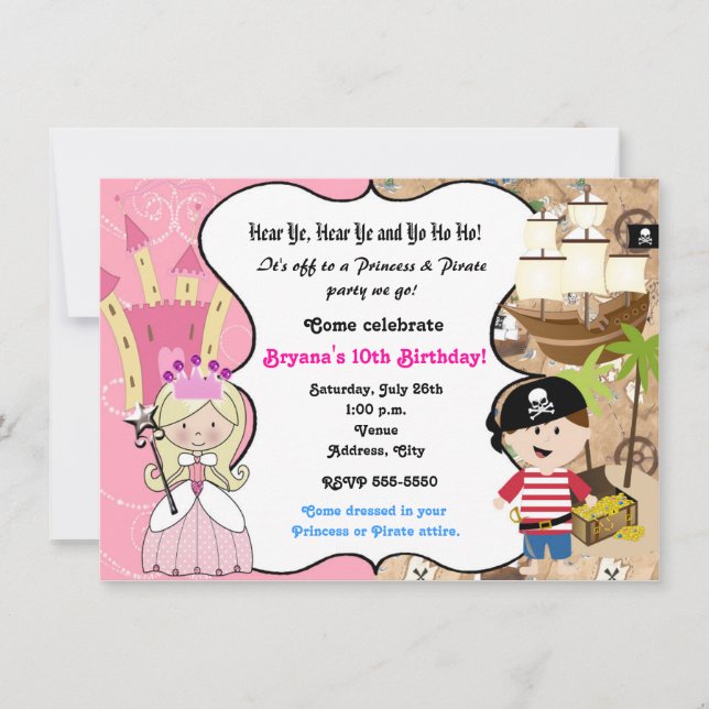 Invitation à une fête d'anniversaire de princesse  (Devant)
