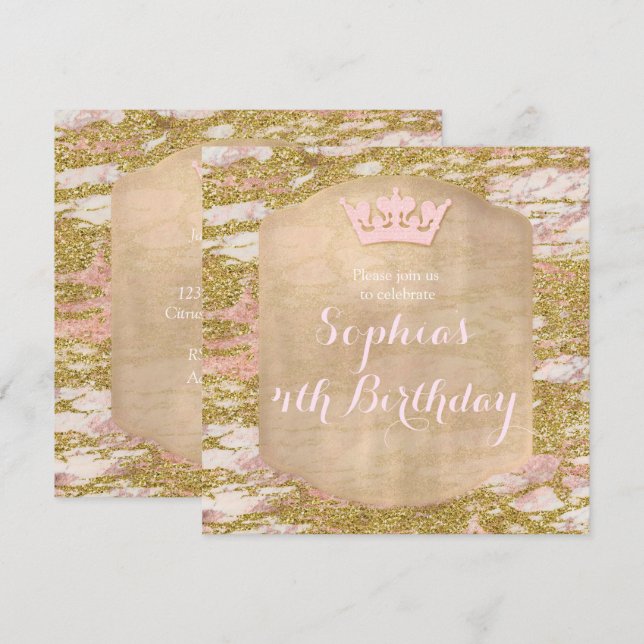 Invitation à une fête d'anniversaire de princesse  (Devant / Derrière)