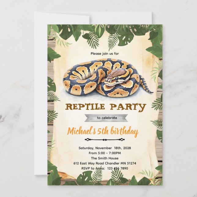 Invitation à une fête d'anniversaire de reptile py (Devant)