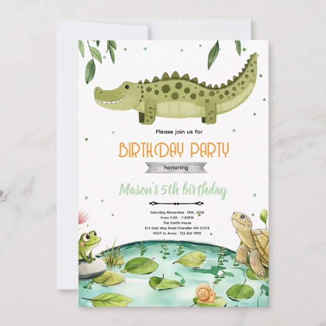 Invitation à une fête d'anniversaire de reptiles d (Devant)