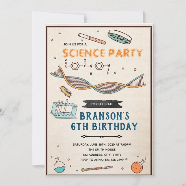 Invitation à une fête d'anniversaire de science (Devant)