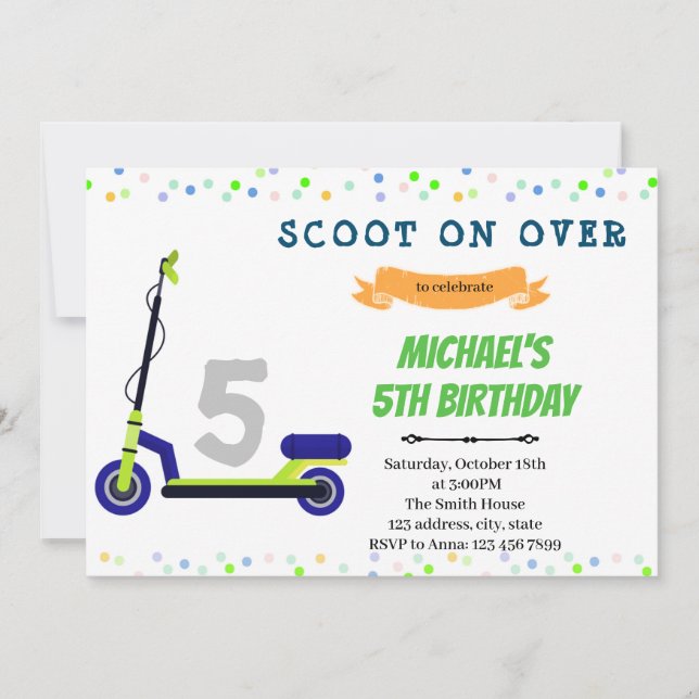 Invitation à une fête d'anniversaire de scooter (Devant)