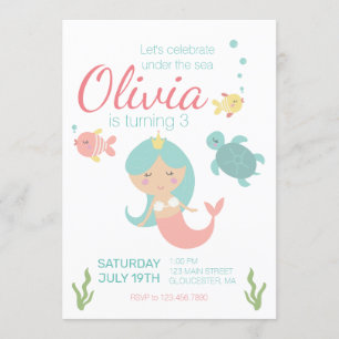 Invitation à une fête d'anniversaire de sirène sou