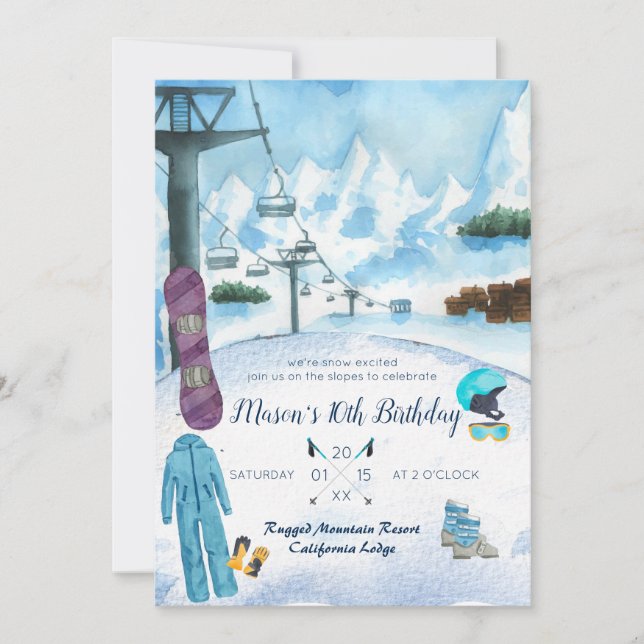 Invitation à une fête d'anniversaire de snowboard  (Devant)