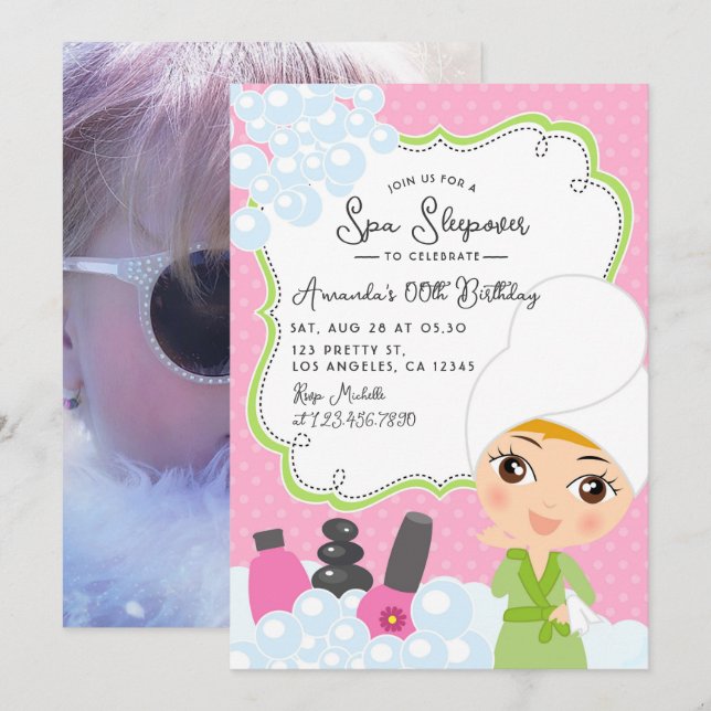 Invitation à une fête d'anniversaire de spa pour f (Devant / Derrière)