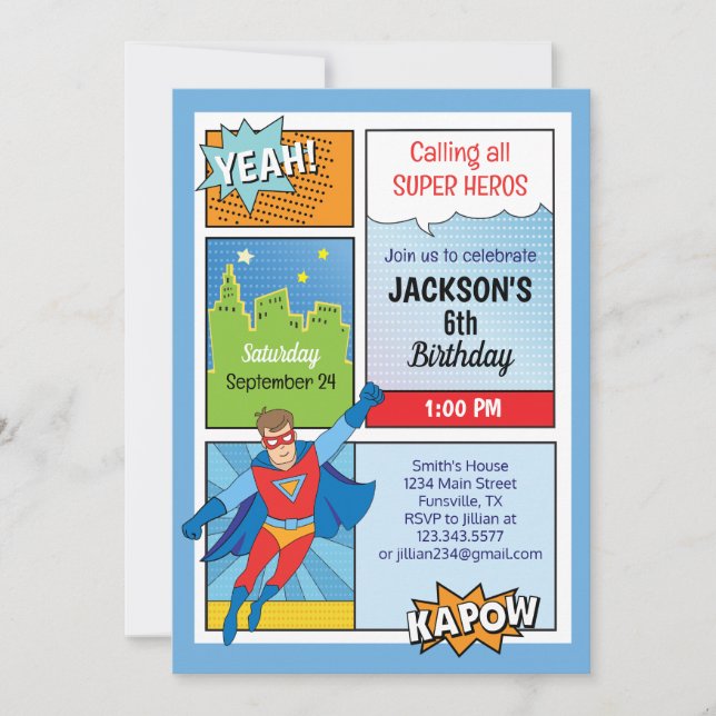 Invitation à une fête d'anniversaire de super-héro (Devant)