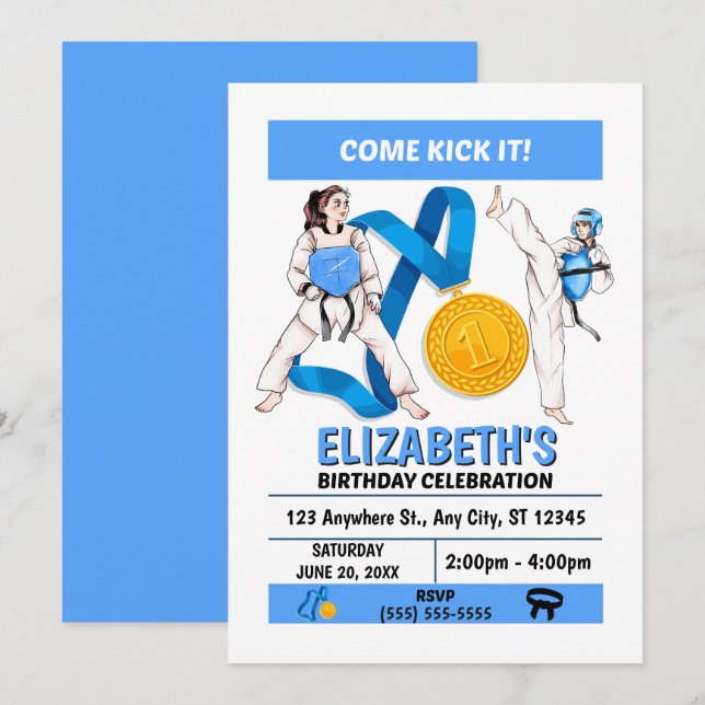 Invitation à une fête d'anniversaire de taekwondo  (Devant / Derrière)
