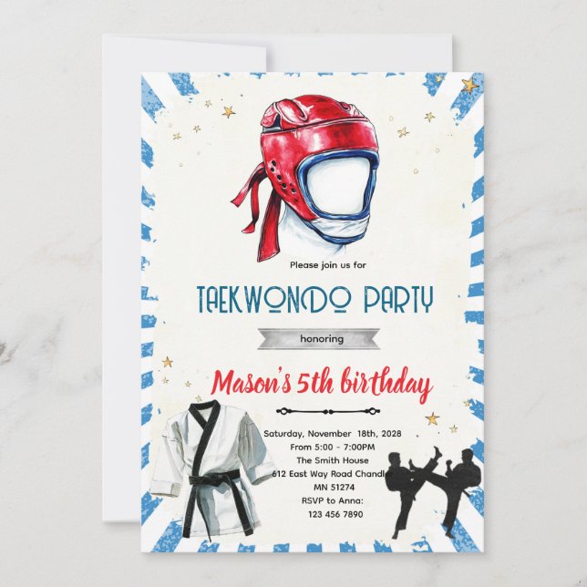 Invitation à une fête d'anniversaire de taekwondo (Devant)