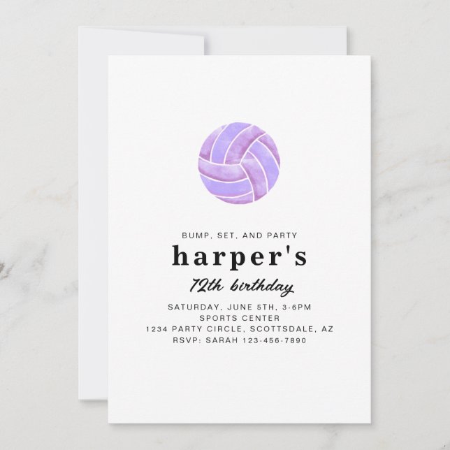 Invitation à une fête d'anniversaire de volley-bal (Devant)