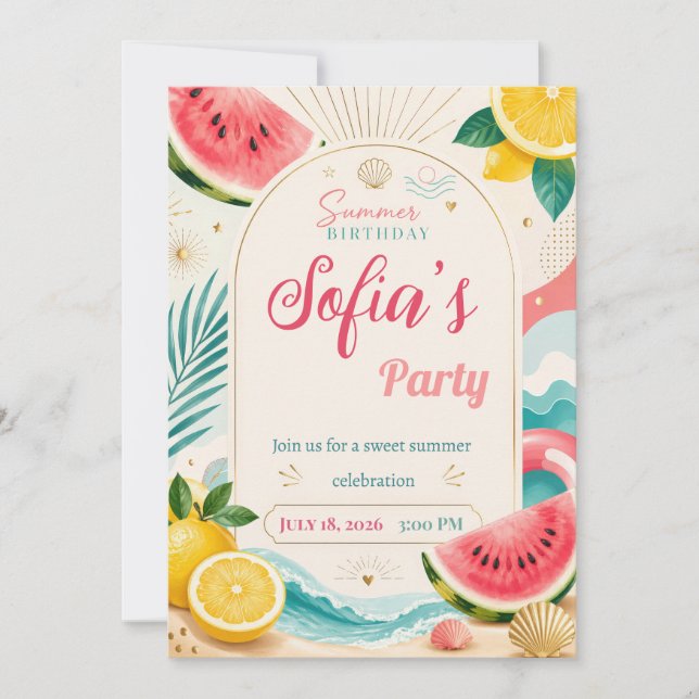 Invitation à une fête d'anniversaire d'été avec pa (Devant)