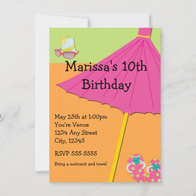 Invitation à une fête d'anniversaire d'été plage a (Devant)