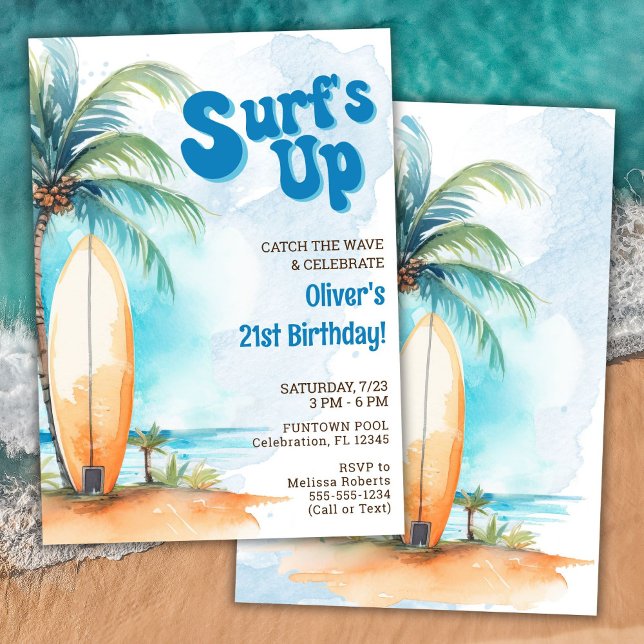 Invitation à une fête d'anniversaire d'été Surf's  (Créateur téléchargé)