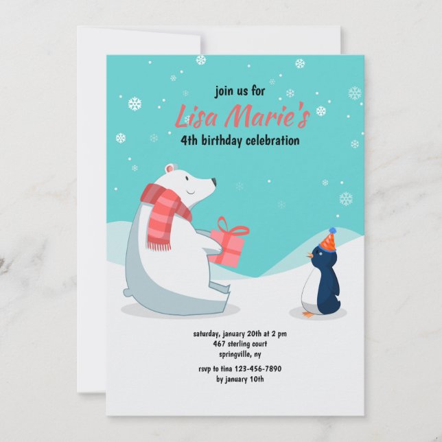 Invitation à une fête d'anniversaire d'hiver (Devant)