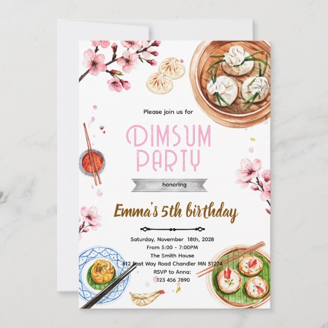 Invitation à une fête d'anniversaire Dimsum (Devant)