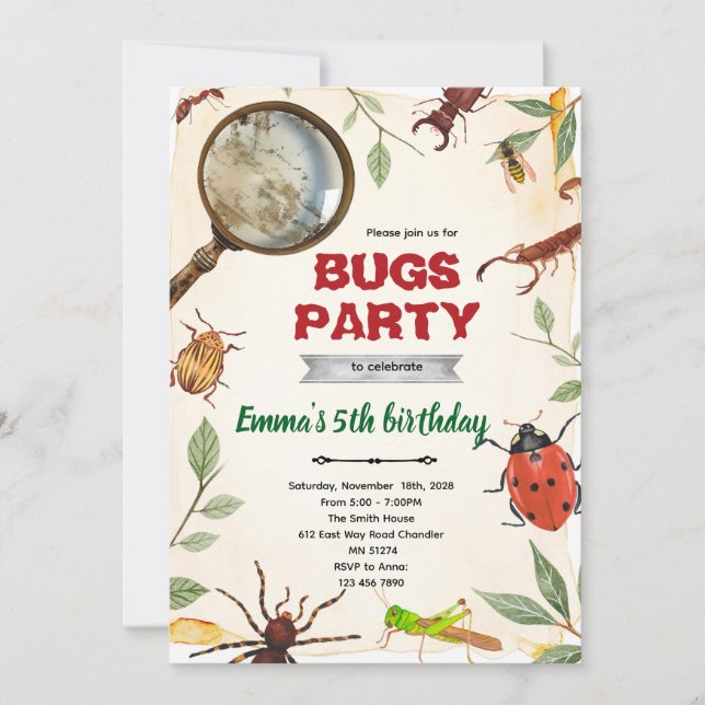 Invitation à une fête d'anniversaire d'insectes (Devant)