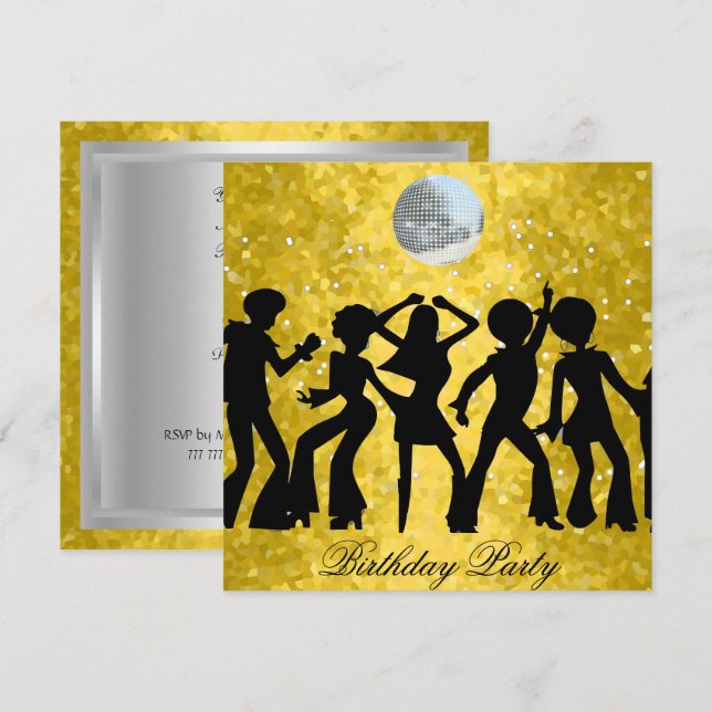 Invitation à une fête d'anniversaire Disco 70's (Devant / Derrière)