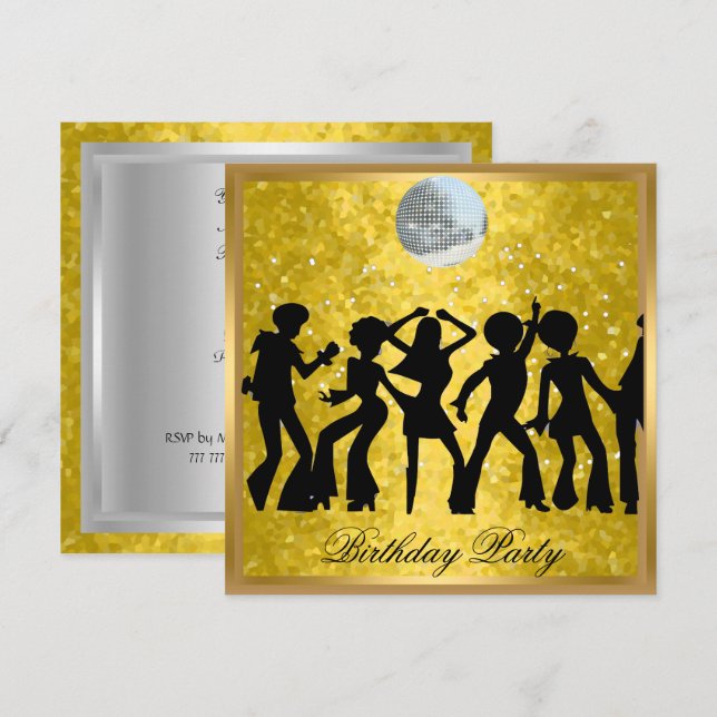 Invitation à une fête d'anniversaire Disco 70's Ré (Devant / Derrière)