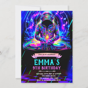 Invitation à une fête d'anniversaire DJ néon