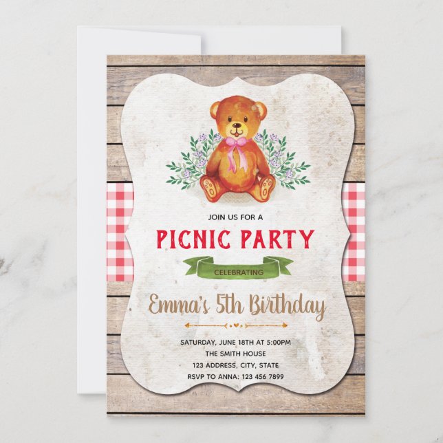 Invitation à une fête d'anniversaire d'ours (Devant)