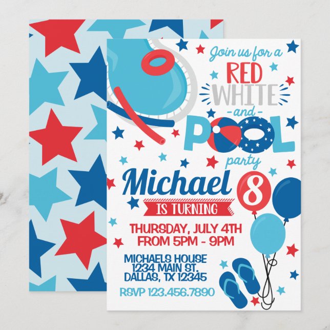 Invitation à une fête d'anniversaire du 4 juillet (Devant / Derrière)