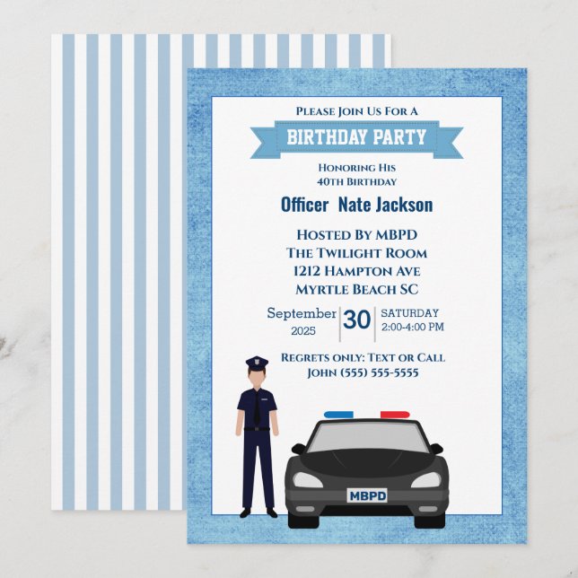 Invitation à une fête d'anniversaire d'un policier (Devant / Derrière)