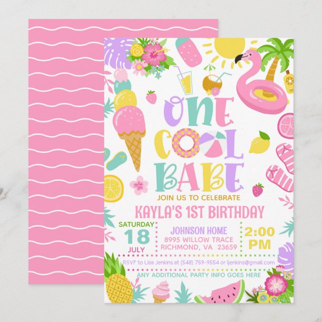 Invitation à une fête d'anniversaire d'une fille c (Devant / Derrière)