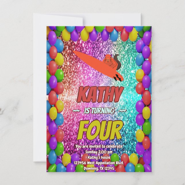 Invitation à une fête d'anniversaire écureuil espi (Devant)