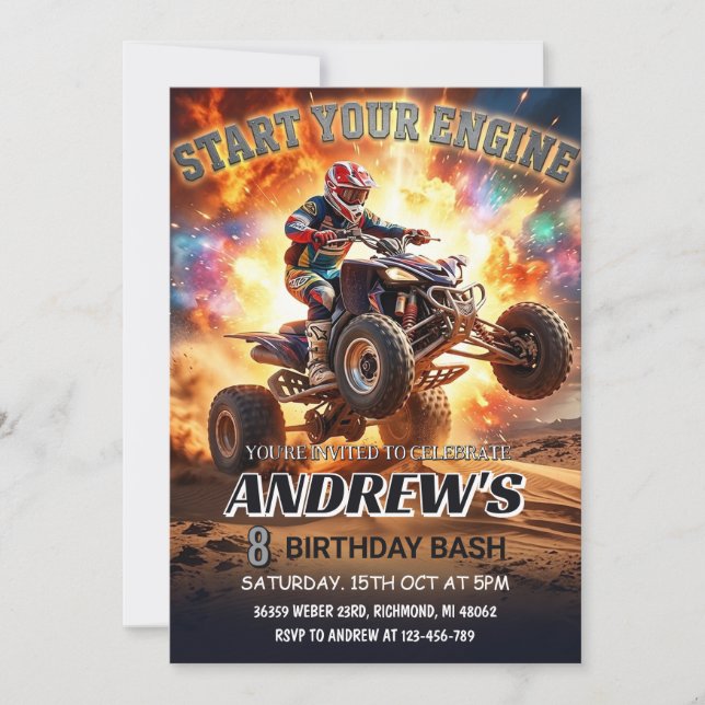 Invitation à une fête d'anniversaire en quad ATV  (Devant)