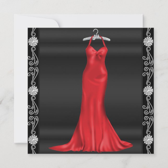 Invitation à une fête d'anniversaire en robe rouge (Devant)