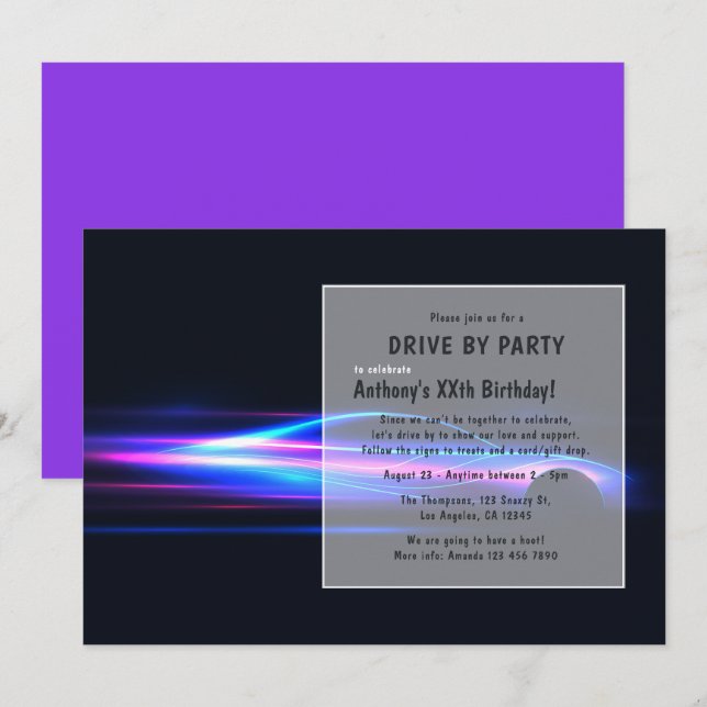 Invitation à une fête d'anniversaire en voiture (Devant / Derrière)