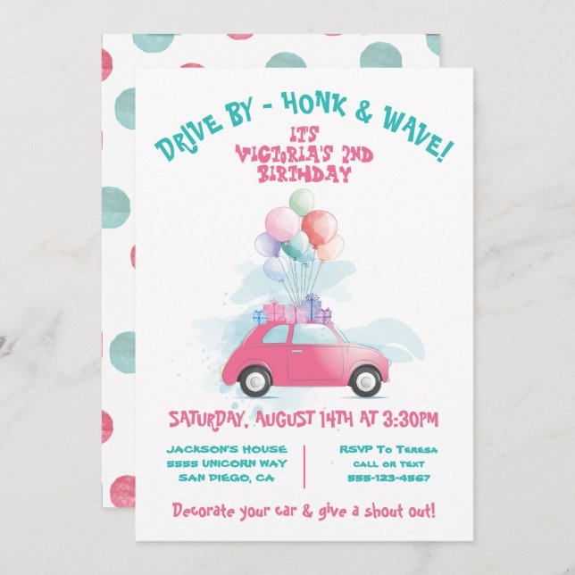 Invitation à une fête d'anniversaire en voiture (Devant / Derrière)