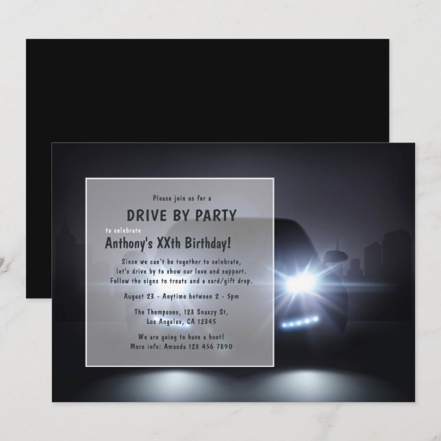 Invitation à une fête d'anniversaire en voiture de (Devant / Derrière)