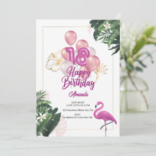 Invitation à une fête d'anniversaire Flamant Rose,