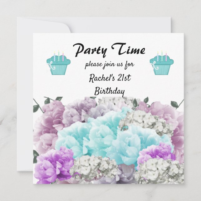 Invitation à une fête d'anniversaire florale 21 an (Devant)