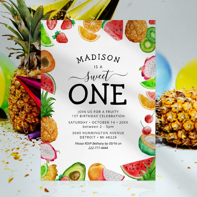 Invitation à une fête d'anniversaire fruité de 1 a (Créateur téléchargé)