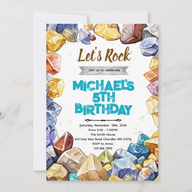Invitation à une fête d'anniversaire Géologie des  (Devant)