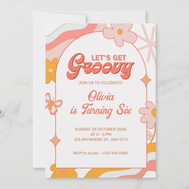 Invitation à une fête d'anniversaire girly rose Gr (Devant)