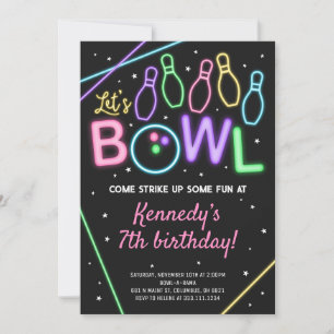 Invitation à une fête d'anniversaire Glow Bowling 