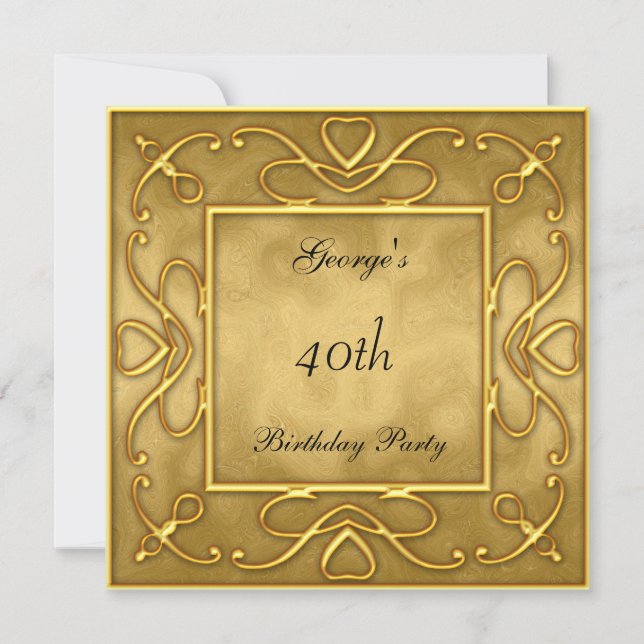 Invitation à une fête d'anniversaire Gold on Gold (Devant)