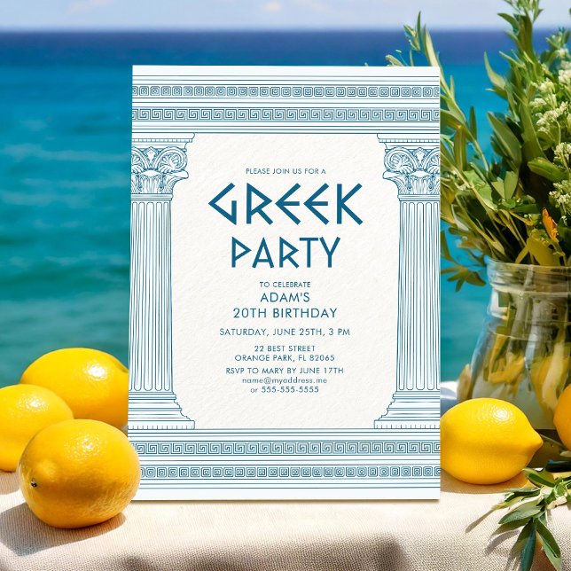 Invitation à une fête d'anniversaire grecque avec  (Créateur téléchargé)