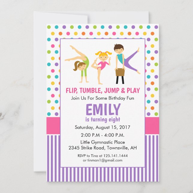 Invitation à une fête d'anniversaire gymnastique (Devant)