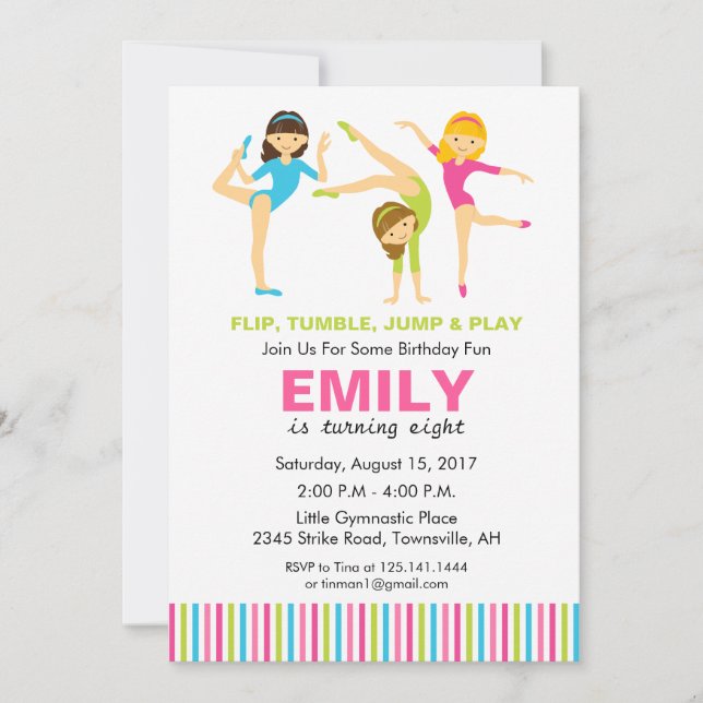 Invitation à une fête d'anniversaire gymnastique (Devant)