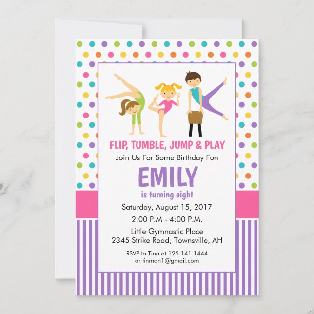 Invitation à une fête d'anniversaire gymnastique (Devant)