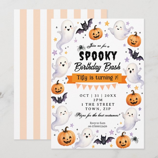 Invitation à une fête d'anniversaire Halloween bas (Devant / Derrière)