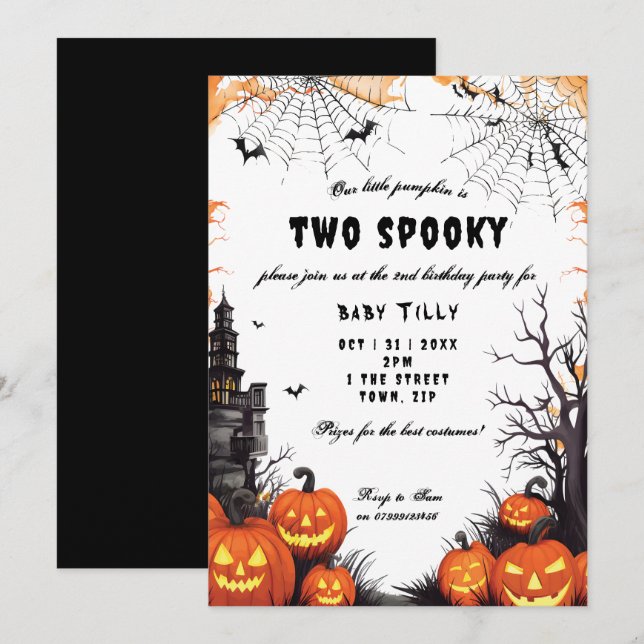 Invitation à une fête d'anniversaire Halloween pou (Devant / Derrière)