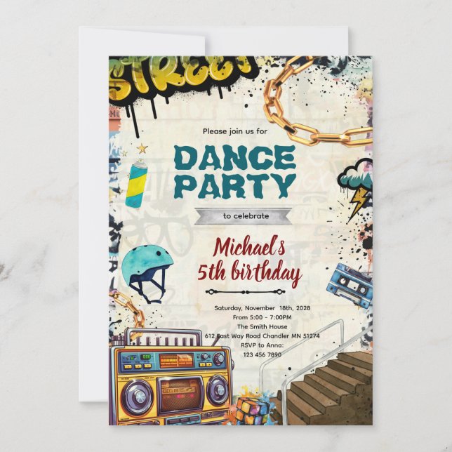 Invitation à une fête d'anniversaire Hiphop (Devant)