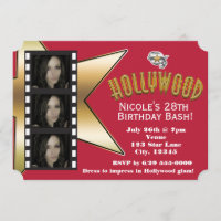 Invitation à une fête d'anniversaire Hollywood RED