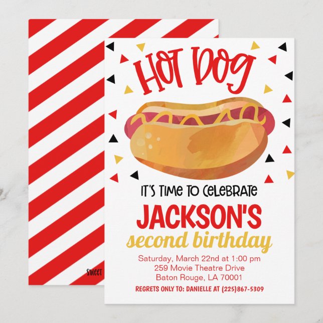 Invitation à une fête d'anniversaire Hot Dog (Devant / Derrière)